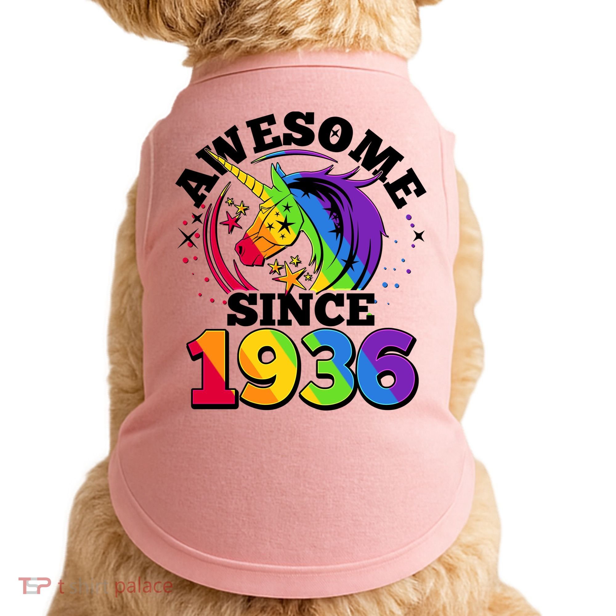 90th Birthday Rainbow Unicorn Awesome Since 1936 Doggie Tank