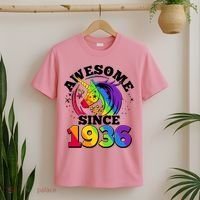 90th Birthday Rainbow Unicorn Awesome Since 1936 T-Shirt thumb 2