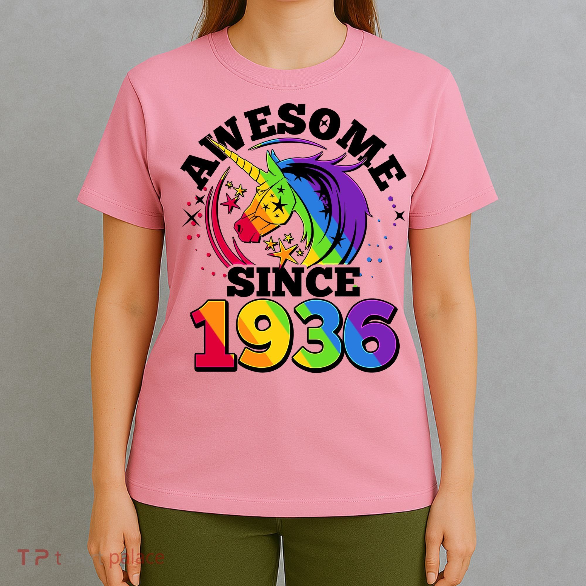 90th Birthday Rainbow Unicorn Awesome Since 1936 T-Shirt