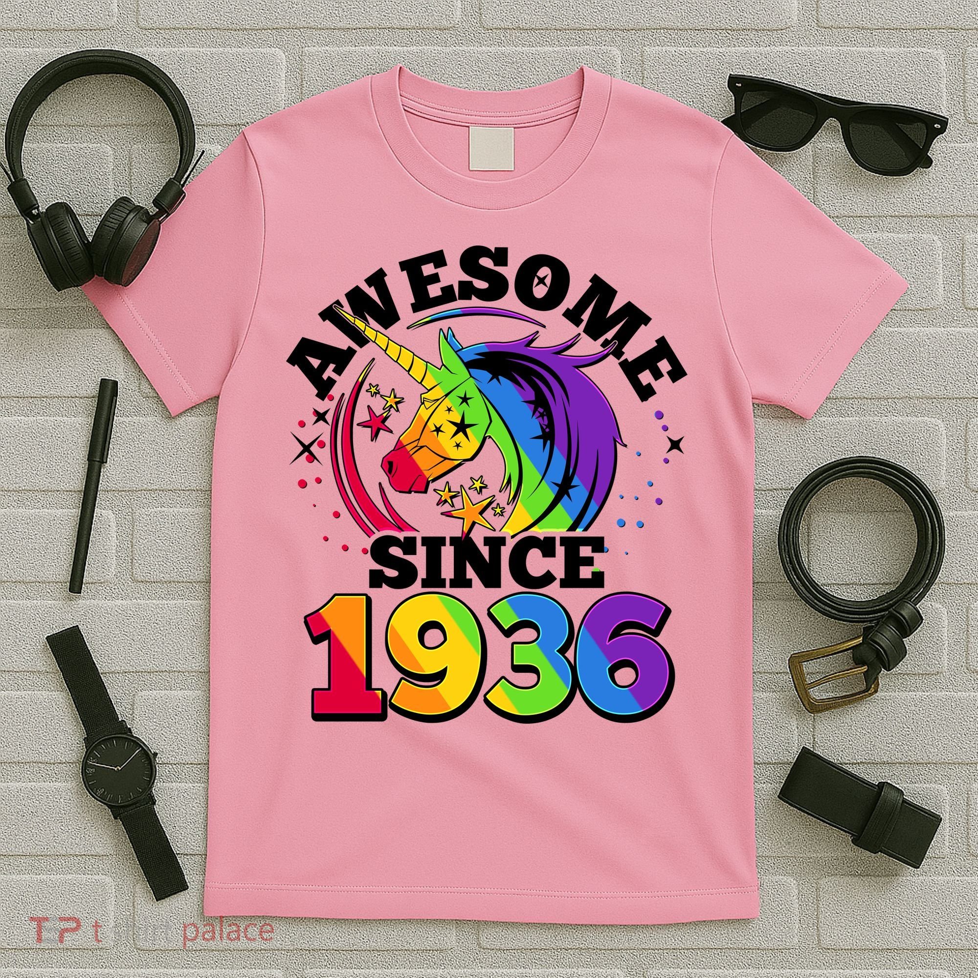 90th Birthday Rainbow Unicorn Awesome Since 1936 T-Shirt