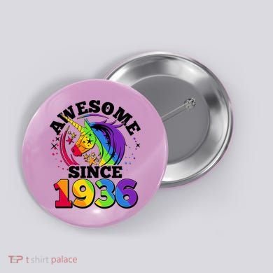 90th Birthday Rainbow Unicorn Awesome Since 1936 Button