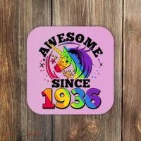90th Birthday Rainbow Unicorn Awesome Since 1936 Coaster thumb 0