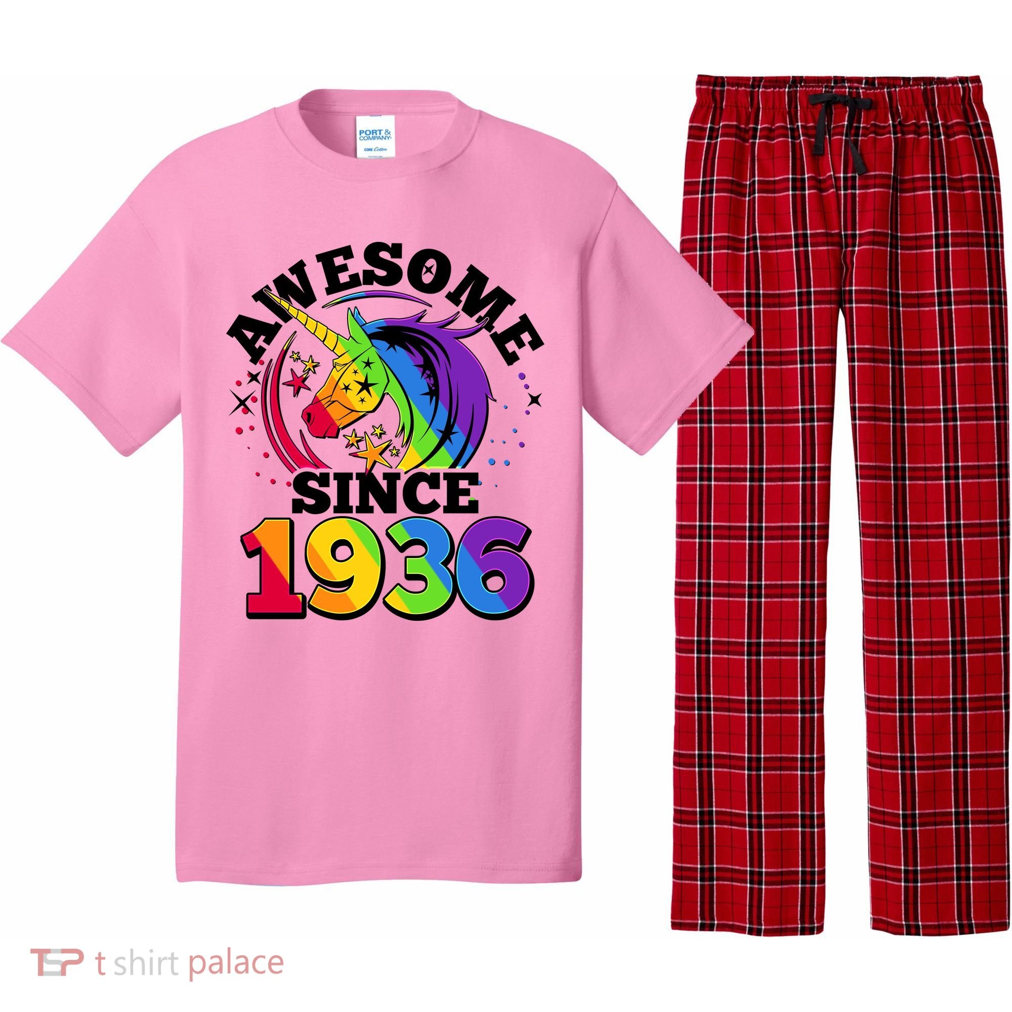 90th Birthday Rainbow Unicorn Awesome Since 1936 Pajama Set