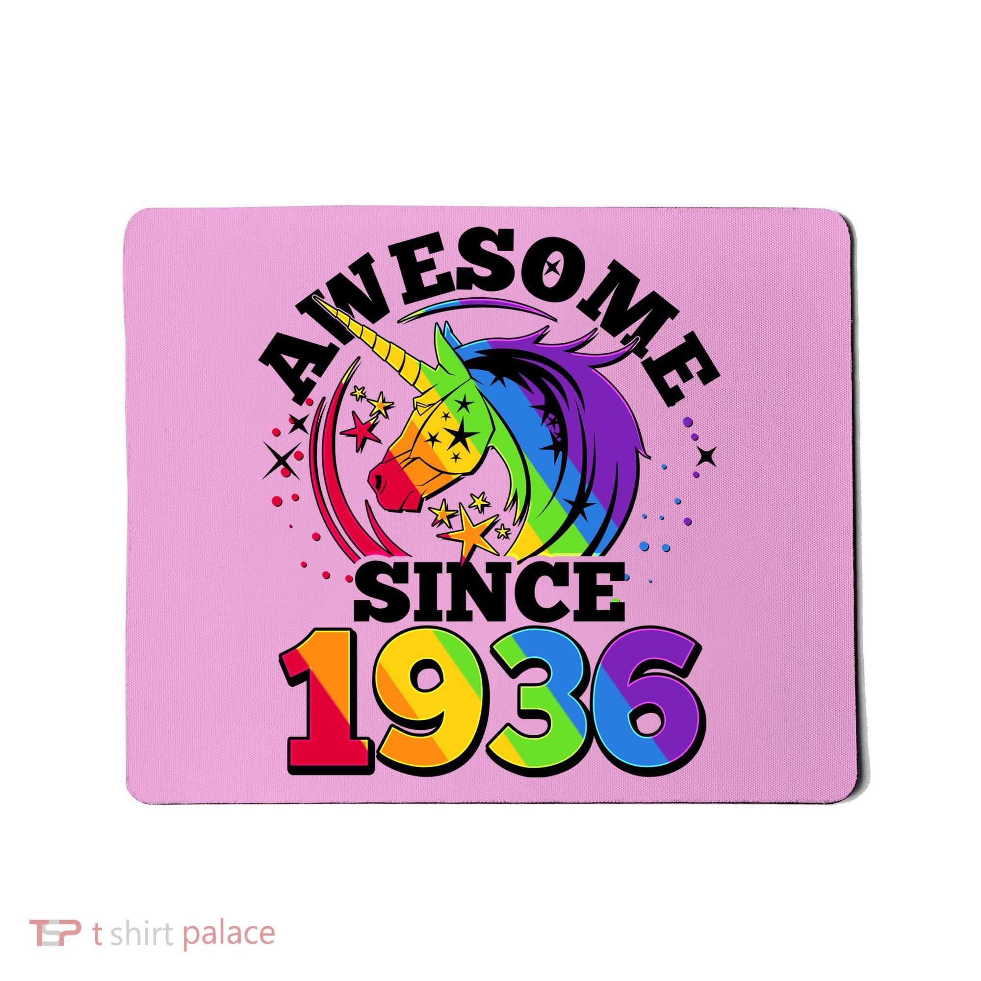 90th Birthday Rainbow Unicorn Awesome Since 1936 Mousepad