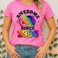 90th Birthday Rainbow Unicorn Awesome Since 1936 Women's T-Shirt thumb 2