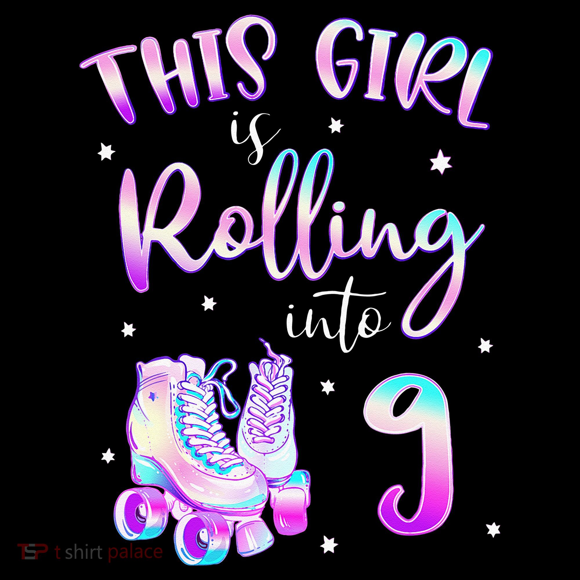 9th Bday Rolling Into 9 Birthday Girl Roller Skate Party Stripe Pom Pom Beanie