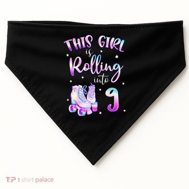 9th Bday Rolling Into 9 Birthday Girl Roller Skate Party USA-Made Doggie Bandana