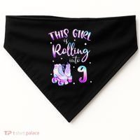 9th Bday Rolling Into 9 Birthday Girl Roller Skate Party USA-Made Doggie Bandana thumb 0
