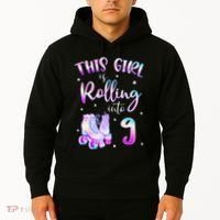 9th Bday Rolling Into 9 Birthday Girl Roller Skate Party Hoodie thumb 2