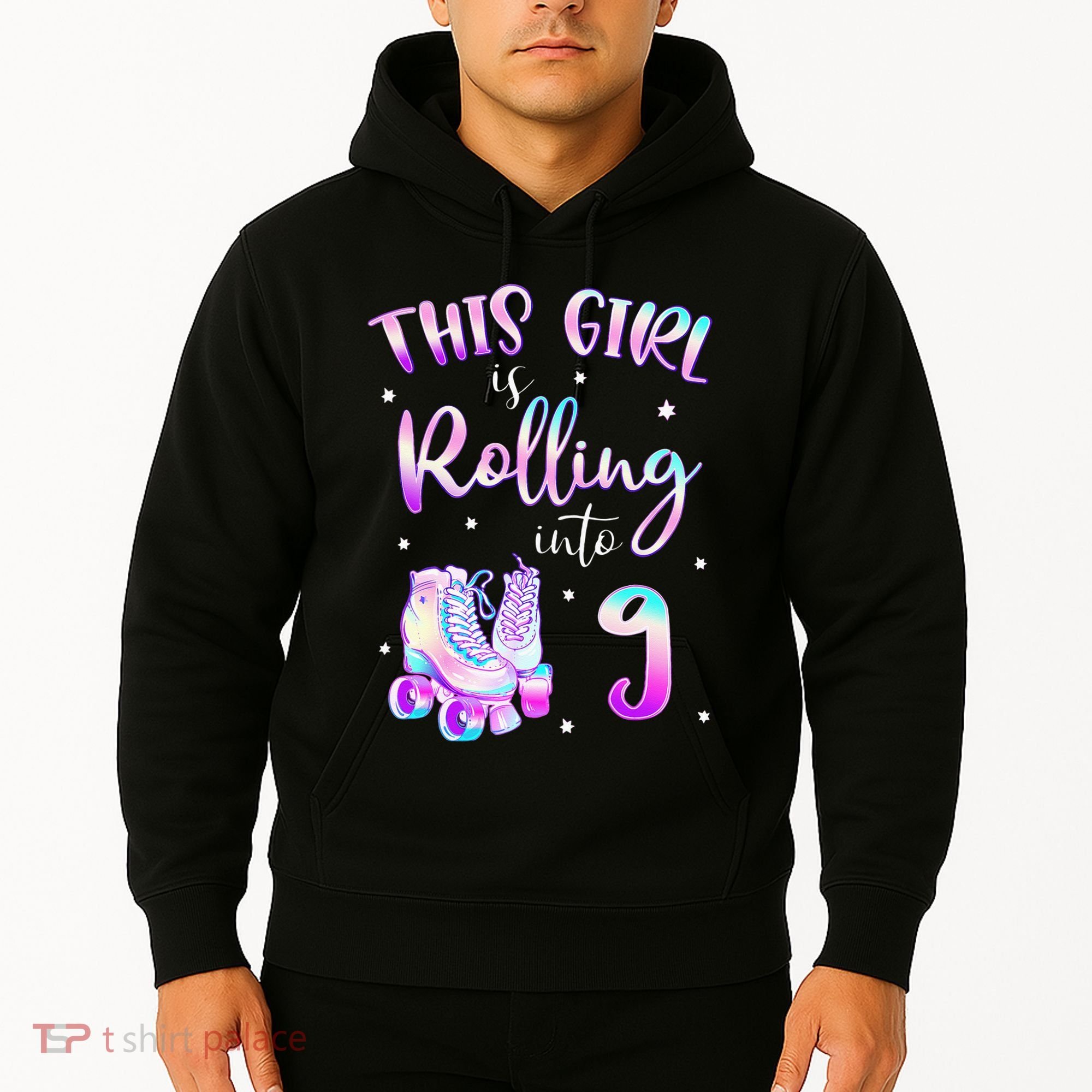 9th Bday Rolling Into 9 Birthday Girl Roller Skate Party Hoodie