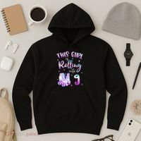 9th Bday Rolling Into 9 Birthday Girl Roller Skate Party Hoodie thumb 3