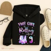 9th Bday Rolling Into 9 Birthday Girl Roller Skate Party Hoodie thumb 4
