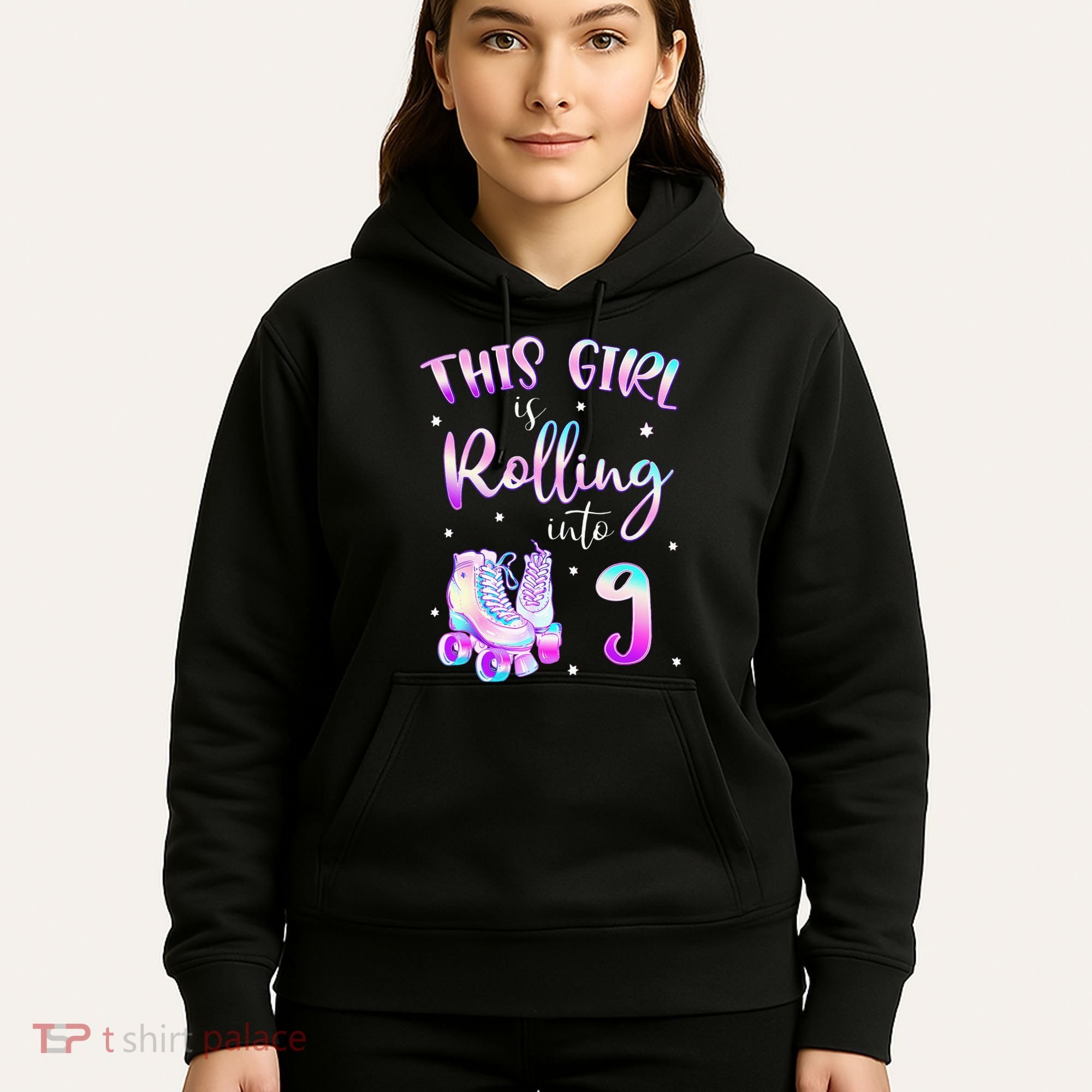 9th Bday Rolling Into 9 Birthday Girl Roller Skate Party Hoodie