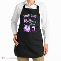 9th Bday Rolling Into 9 Birthday Girl Roller Skate Party Apron thumb 2