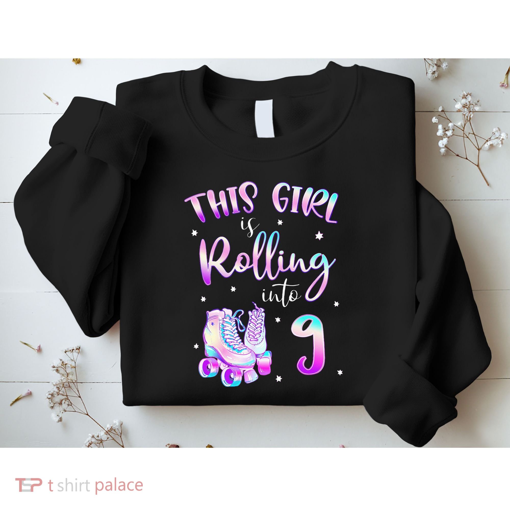 9th Bday Rolling Into 9 Birthday Girl Roller Skate Party Sweatshirt