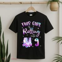 9th Bday Rolling Into 9 Birthday Girl Roller Skate Party T-Shirt thumb 2