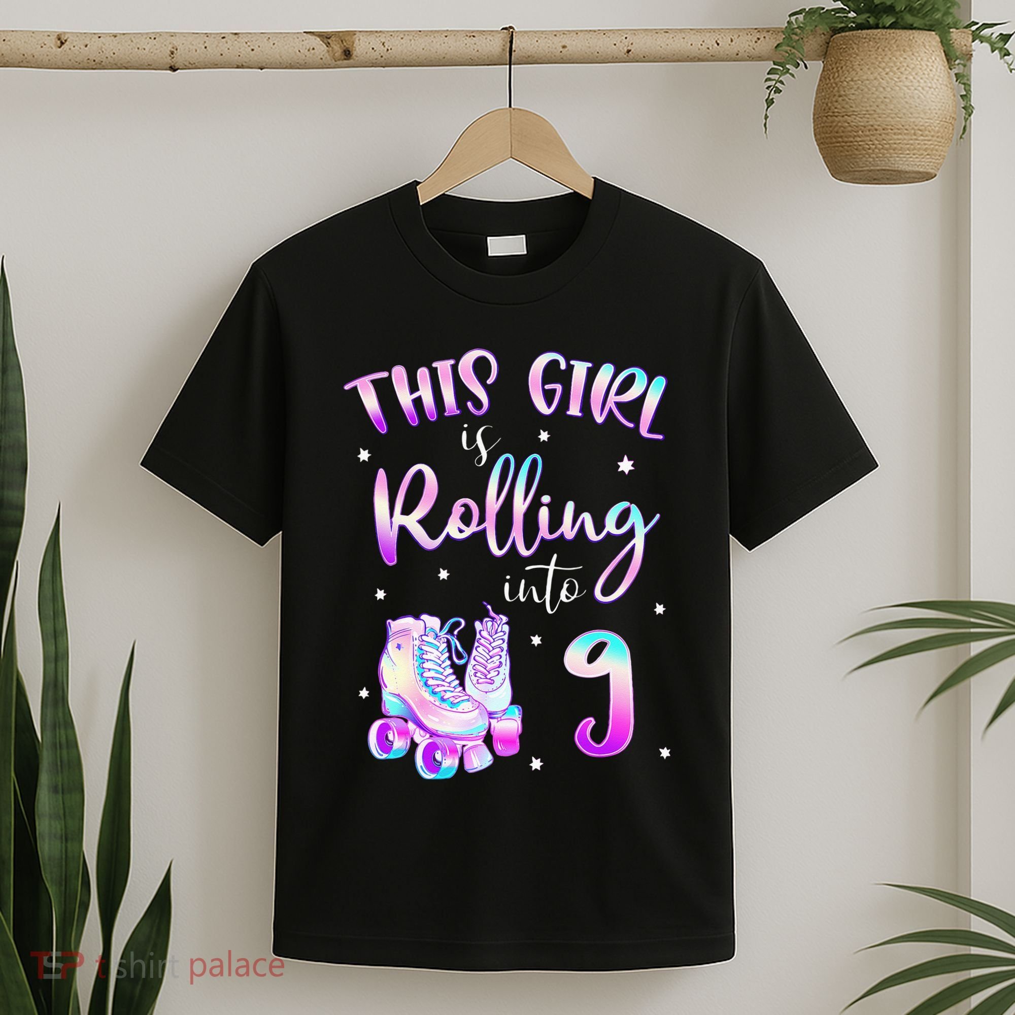 9th Bday Rolling Into 9 Birthday Girl Roller Skate Party T-Shirt