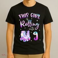 9th Bday Rolling Into 9 Birthday Girl Roller Skate Party T-Shirt thumb 3