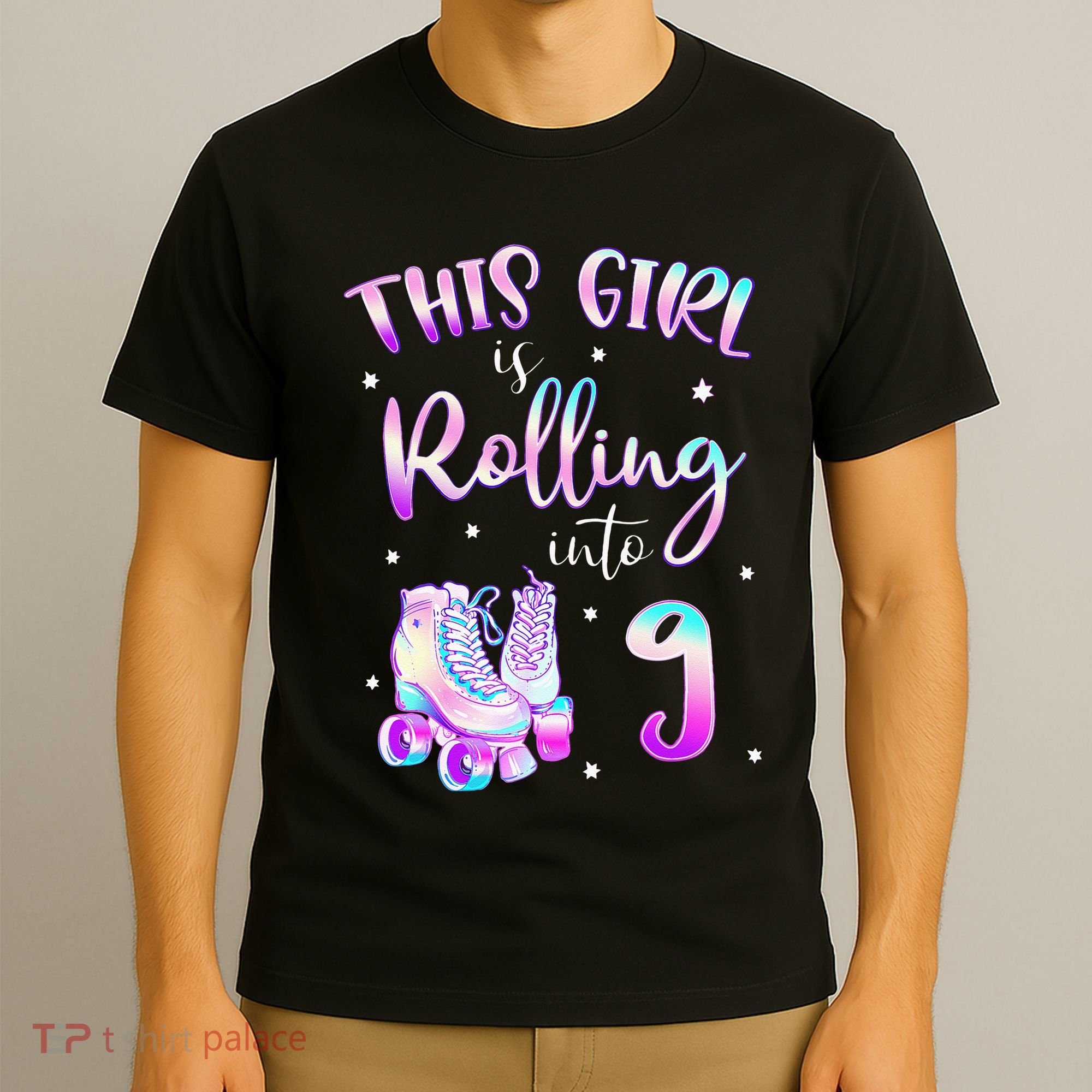 9th Bday Rolling Into 9 Birthday Girl Roller Skate Party T-Shirt
