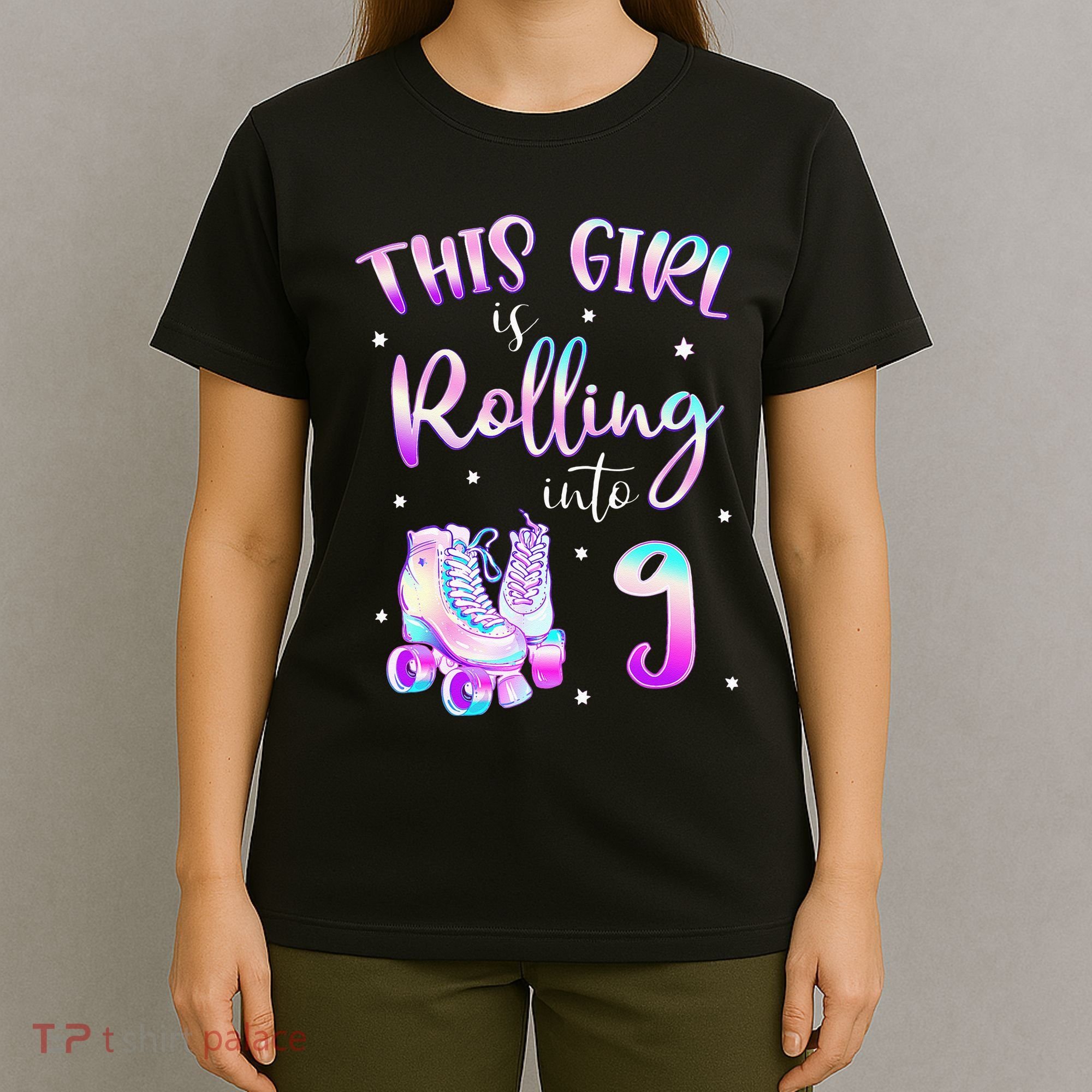 9th Bday Rolling Into 9 Birthday Girl Roller Skate Party T-Shirt
