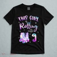 9th Bday Rolling Into 9 Birthday Girl Roller Skate Party T-Shirt thumb 5