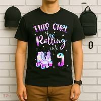 9th Bday Rolling Into 9 Birthday Girl Roller Skate Party T-Shirt thumb 6