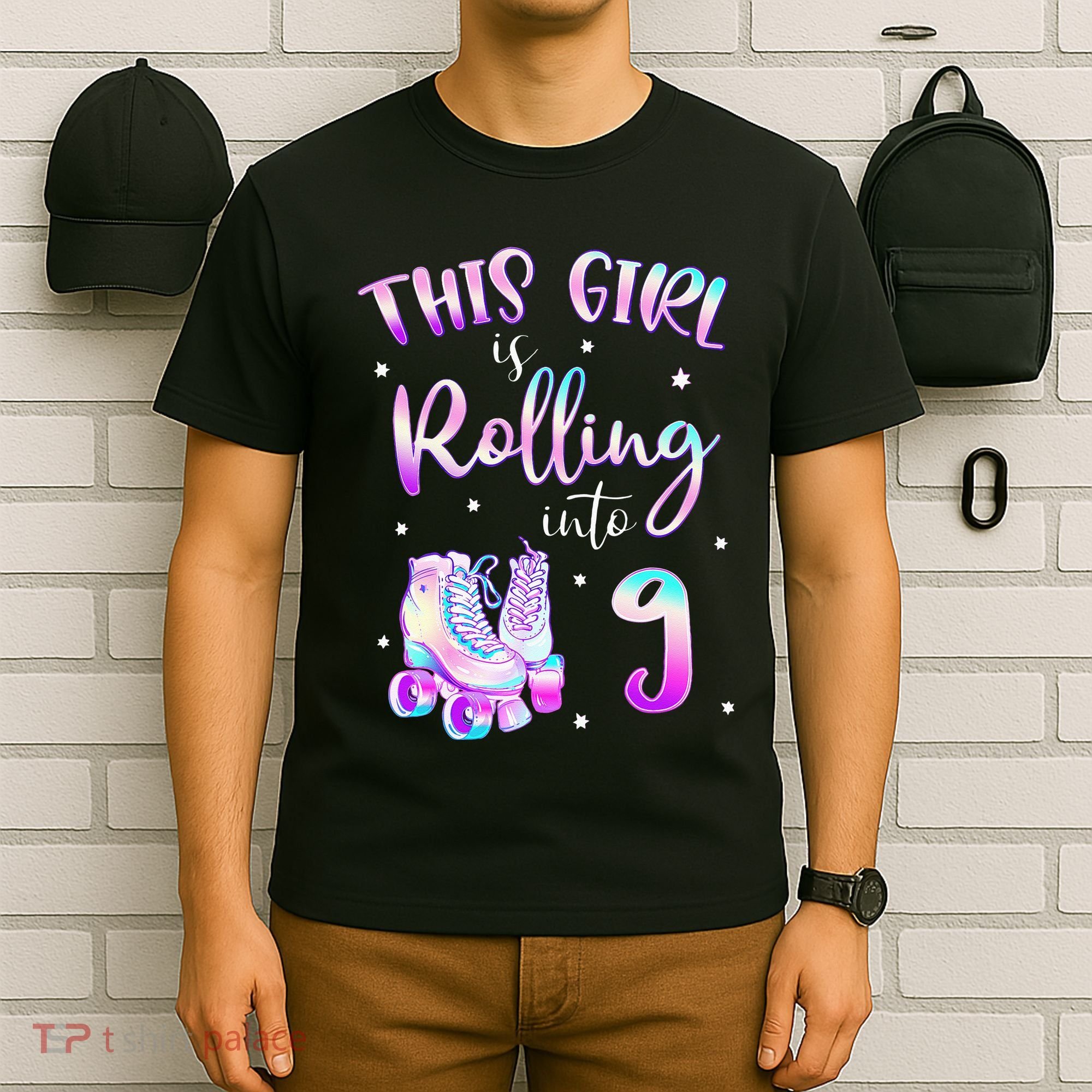 9th Bday Rolling Into 9 Birthday Girl Roller Skate Party T-Shirt
