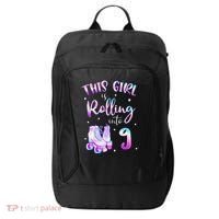 9th Bday Rolling Into 9 Birthday Girl Roller Skate Party City Backpack thumb 0