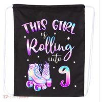 9th Bday Rolling Into 9 Birthday Girl Roller Skate Party Drawstring Bag thumb 0