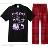 9th Bday Rolling Into 9 Birthday Girl Roller Skate Party Pajama Set thumb 0