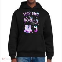 9th Bday Rolling Into 9 Birthday Girl Roller Skate Party District V.I.T. Heavyweight Hoodie thumb 0