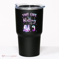 9th Bday Rolling Into 9 Birthday Girl Roller Skate Party Tumbler thumb 0