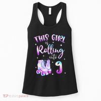9th Bday Rolling Into 9 Birthday Girl Roller Skate Party Women's Tank Top thumb 0