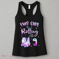 9th Bday Rolling Into 9 Birthday Girl Roller Skate Party Women's Tank Top thumb 3