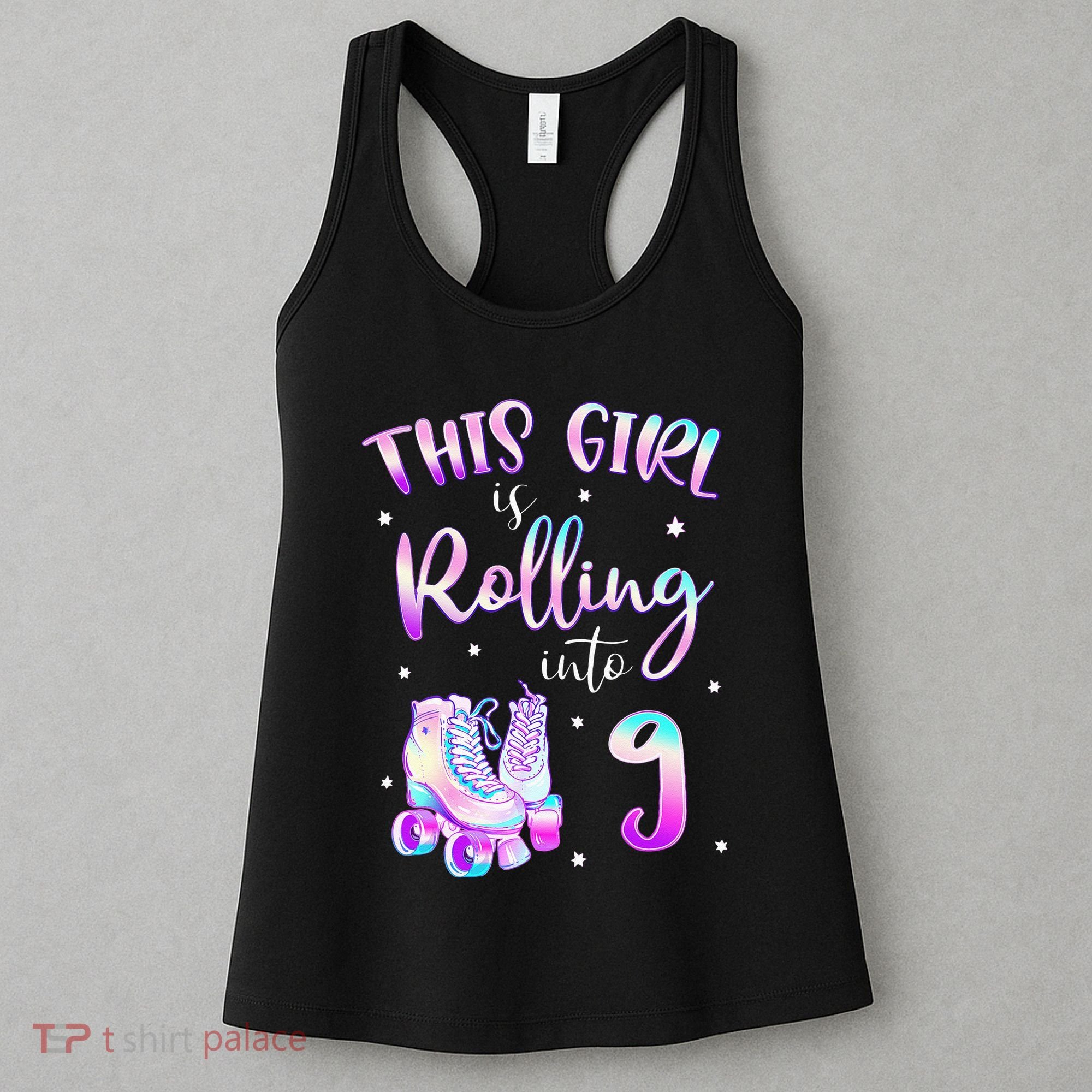 9th Bday Rolling Into 9 Birthday Girl Roller Skate Party Women's Tank Top