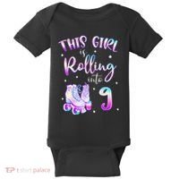 9th Bday Rolling Into 9 Birthday Girl Roller Skate Party Baby Bodysuit thumb 0