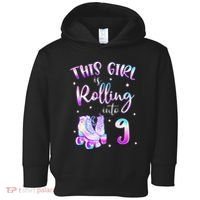9th Bday Rolling Into 9 Birthday Girl Roller Skate Party Toddler Hoodie thumb 0