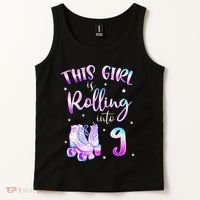 9th Bday Rolling Into 9 Birthday Girl Roller Skate Party Tank Top thumb 2