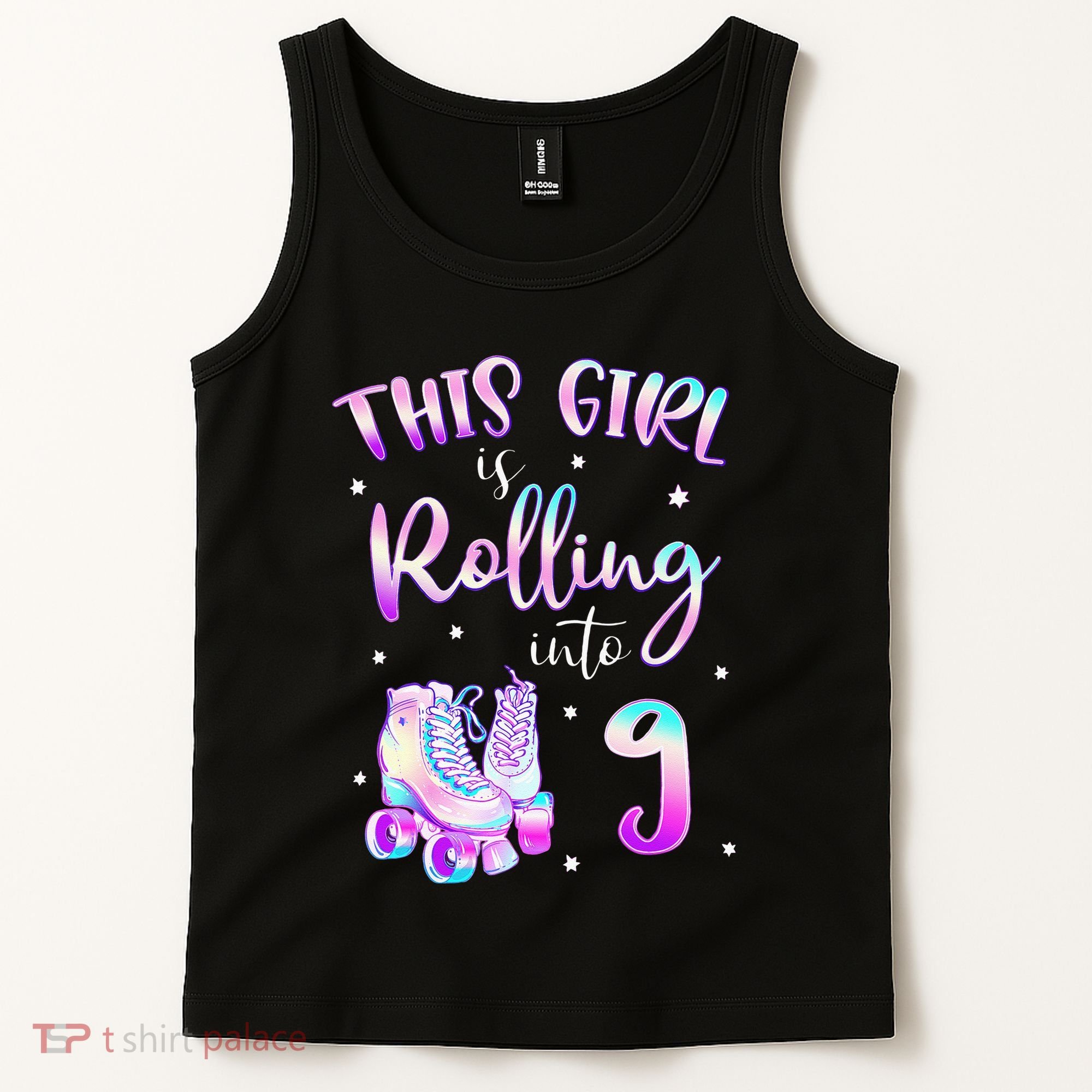 9th Bday Rolling Into 9 Birthday Girl Roller Skate Party Tank Top
