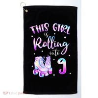 9th Bday Rolling Into 9 Birthday Girl Roller Skate Party Golf Towel thumb 0