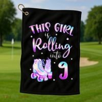 9th Bday Rolling Into 9 Birthday Girl Roller Skate Party Golf Towel thumb 1