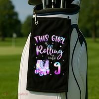 9th Bday Rolling Into 9 Birthday Girl Roller Skate Party Golf Towel thumb 2