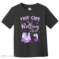 9th Bday Rolling Into 9 Birthday Girl Roller Skate Party Toddler T-Shirt thumb 0
