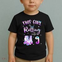 9th Bday Rolling Into 9 Birthday Girl Roller Skate Party Toddler T-Shirt thumb 2