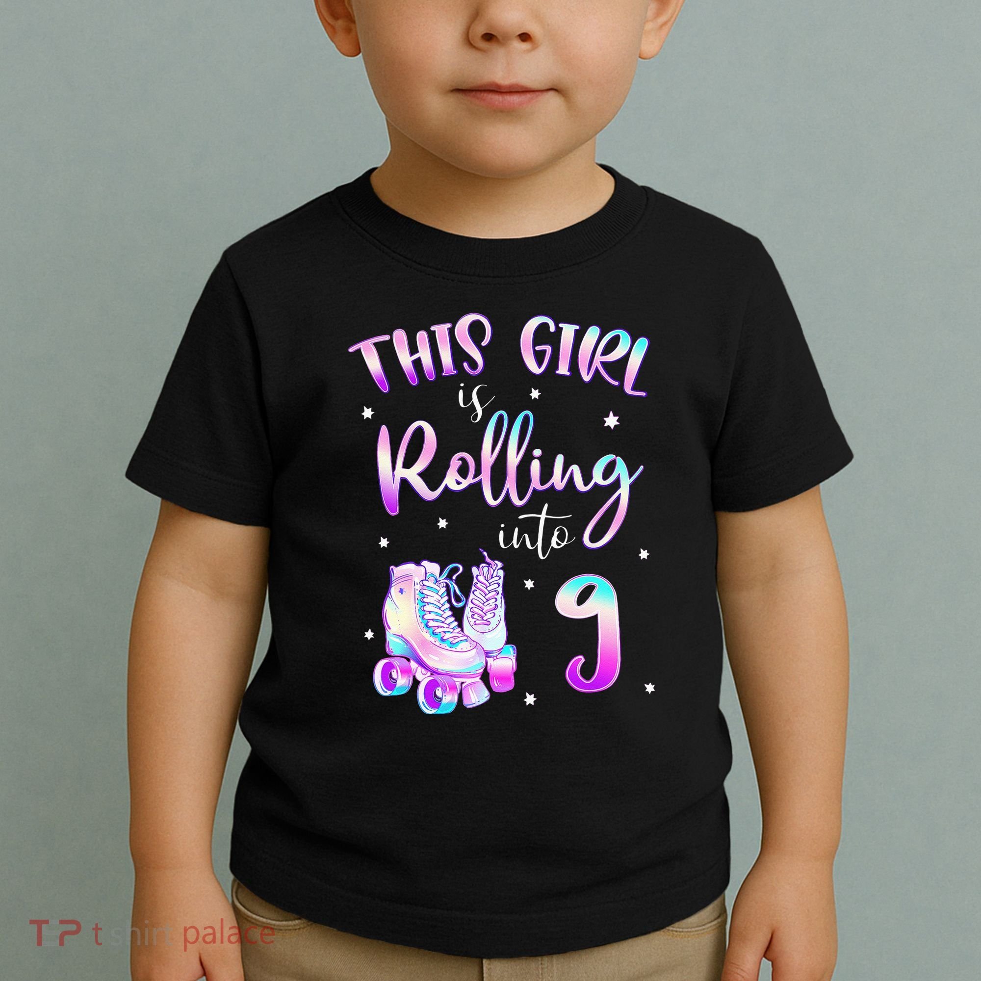 9th Bday Rolling Into 9 Birthday Girl Roller Skate Party Toddler T-Shirt
