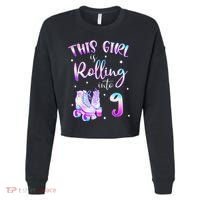 9th Bday Rolling Into 9 Birthday Girl Roller Skate Party Cropped Pullover Crew thumb 0