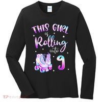 9th Bday Rolling Into 9 Birthday Girl Roller Skate Party Women's Long Sleeve Shirt thumb 0