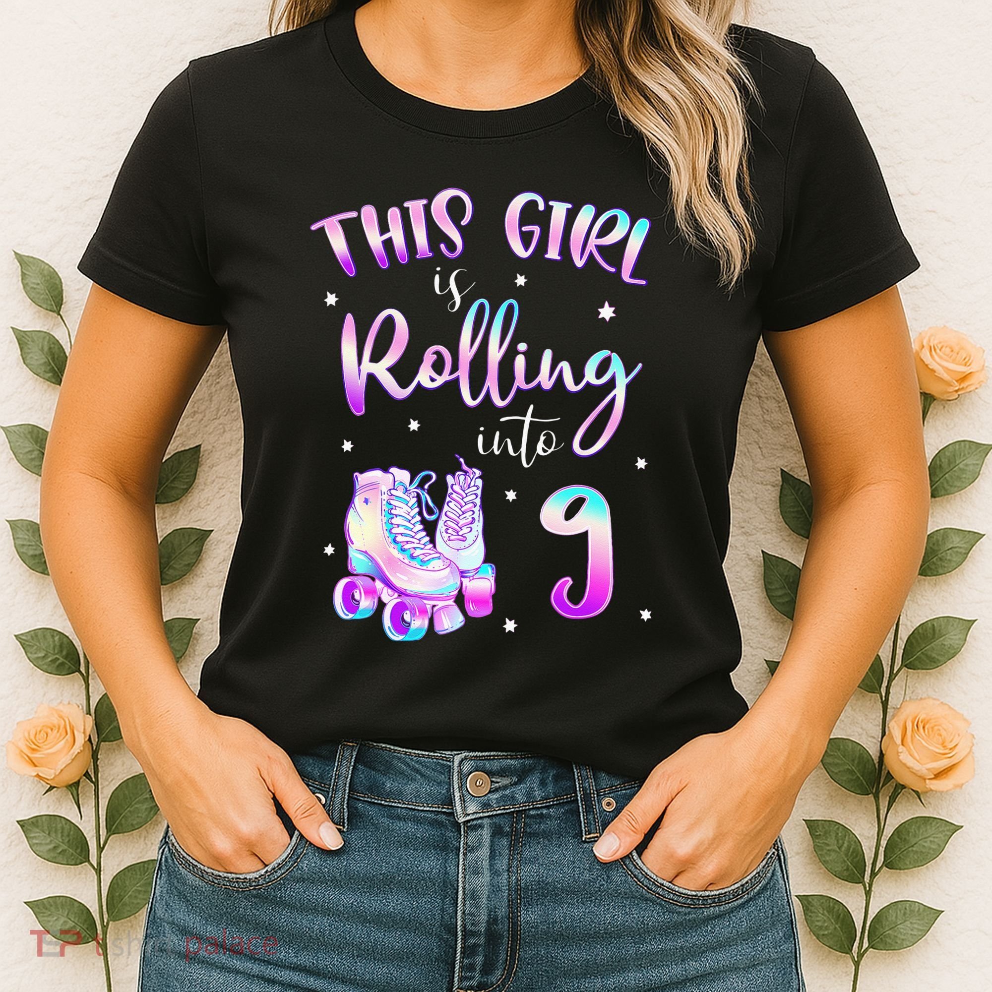 9th Bday Rolling Into 9 Birthday Girl Roller Skate Party Women's T-Shirt