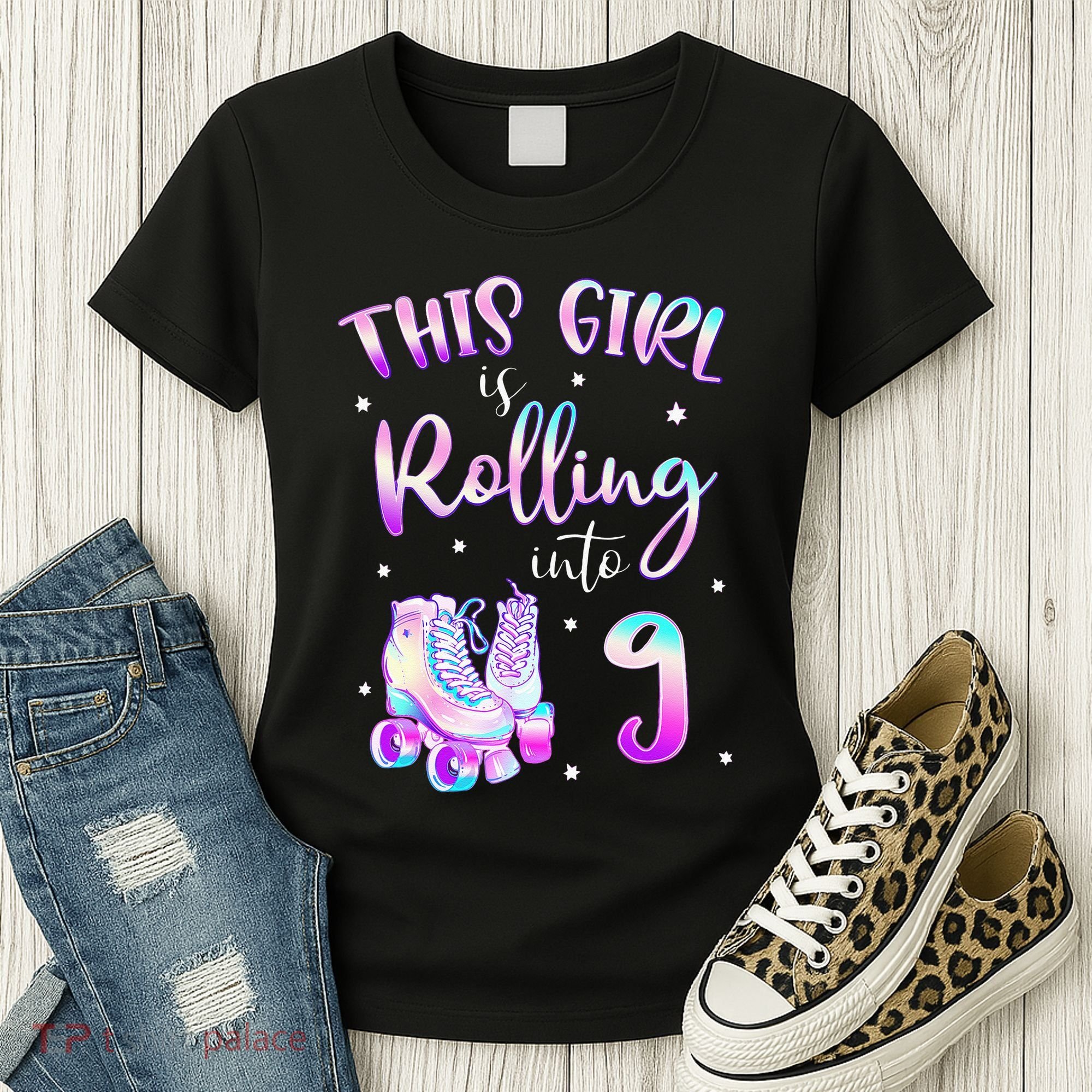 9th Bday Rolling Into 9 Birthday Girl Roller Skate Party Women's T-Shirt