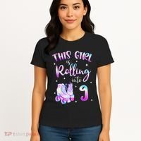 9th Bday Rolling Into 9 Birthday Girl Roller Skate Party Women's T-Shirt thumb 4